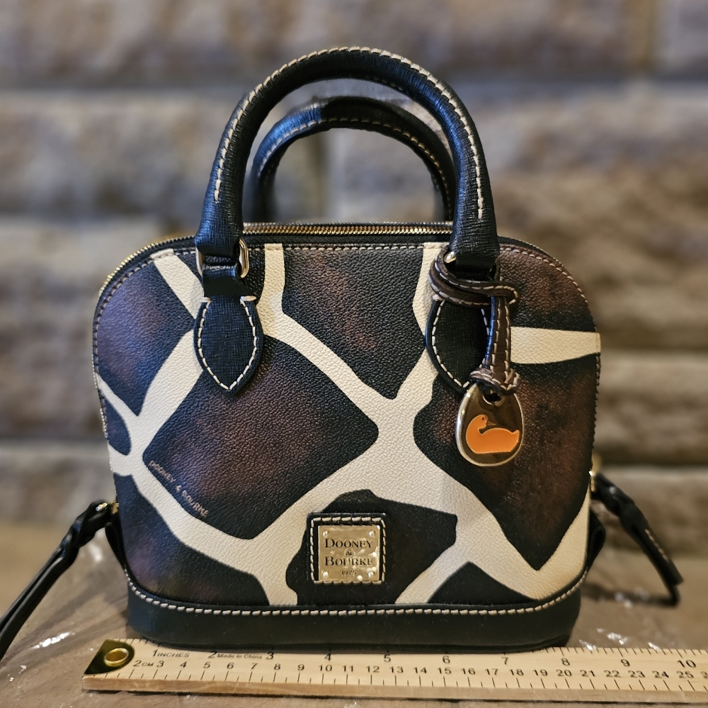 Dooney & Bourke Black and Brown Serengeti Bitsy Bag